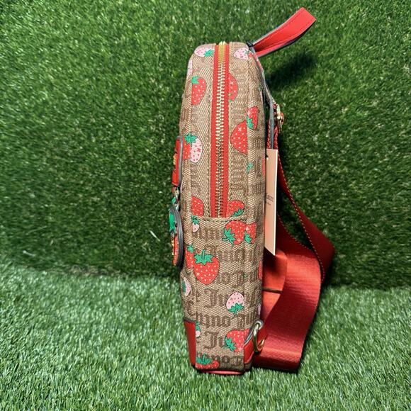 Juicy Couture Strawberry Print Sling Bag Chestnut Red with Charm Keychain NWT - Picture 2 of 5